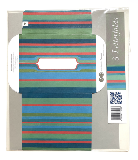 Green stripes letterfold eco writing paper fully opened, decorated envelope design