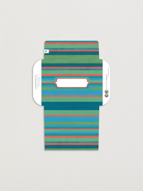 Green stripes letterfold eco writing paper fully opened, decorated envelope design