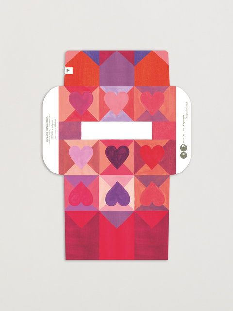 Hearts letterfold eco writing paper fully opened, decorated envelope design