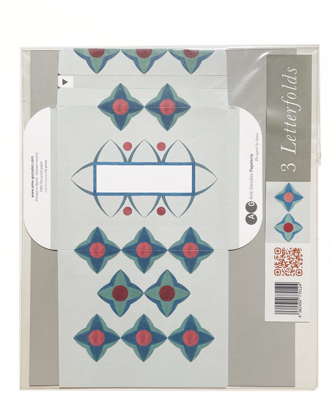 Turquoise flowers letterfold eco writing paper fully opened, decorated envelope design
