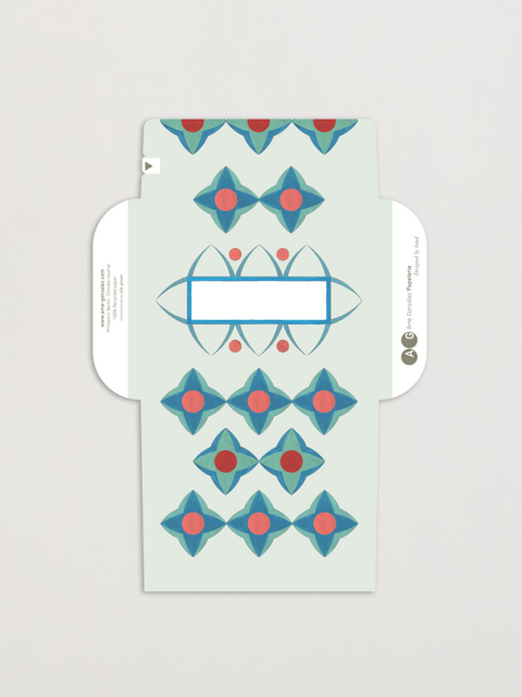Turquoise flowers letterfold eco writing paper fully opened, decorated envelope design