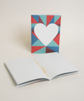 Eco-friendly notebook Lovely on triangles, angled view, DIN A6 recycled paper cover, handmade in Berlin
