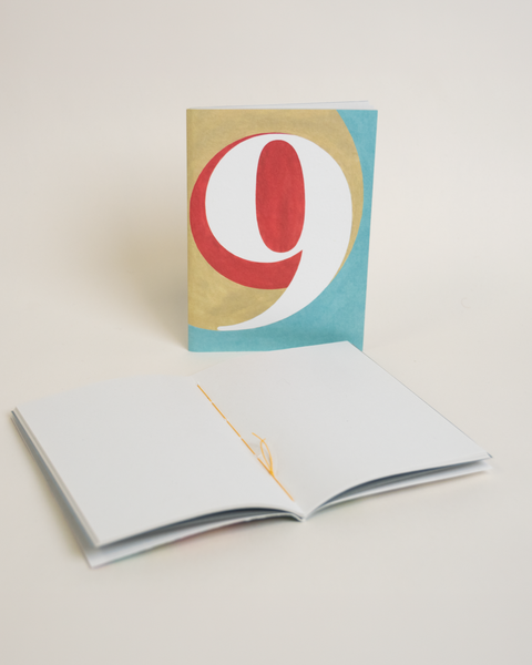 Eco-friendly notebook Number 9, DIN A6 recycled paper cover, handmade in Berlin