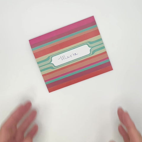Video of Mexican stripes letterfold being opened to reveal inside, handmade stationery