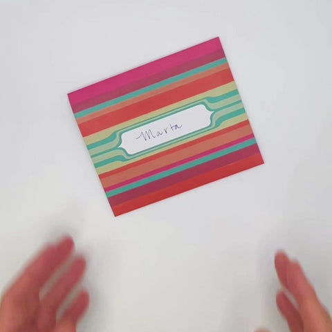 Video of Mexican stripes letterfold being opened to reveal inside, handmade stationery