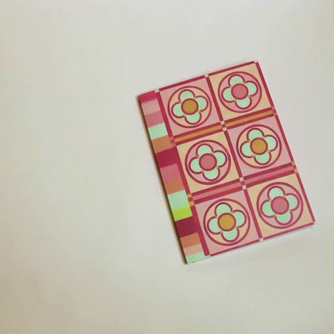 Video flip-through of Stained-glass flowers and stripes A5 notebook, eco stationery made from 100% recycled paper in Berlin