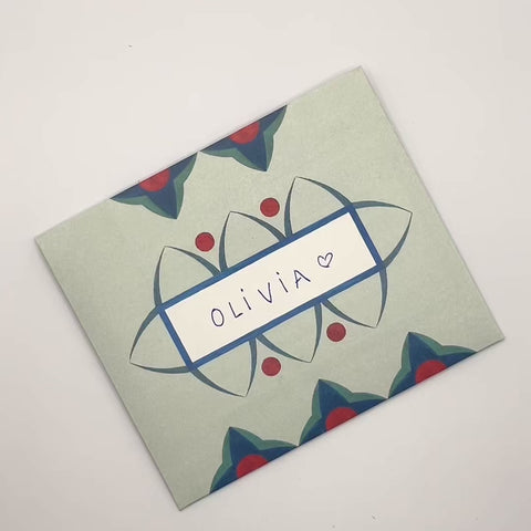 Video of Turquoise flowers letterfold being opened to reveal inside, handmade stationery