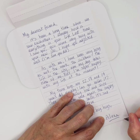 Video of Hearts letterfold being folded into an envelope, eco stationery